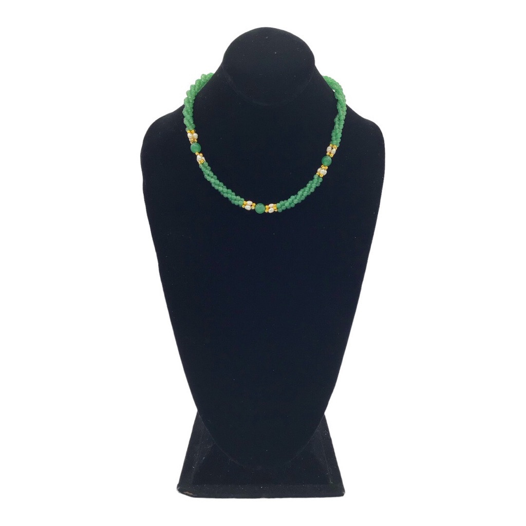 Genuine Jade Pearl Goldtone Beaded Twist Necklace 34$